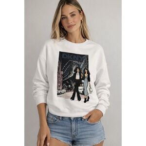 DKNY Sport Womens White NYC Graphic Crewneck Sweatshirt XL P5JOHCSC New